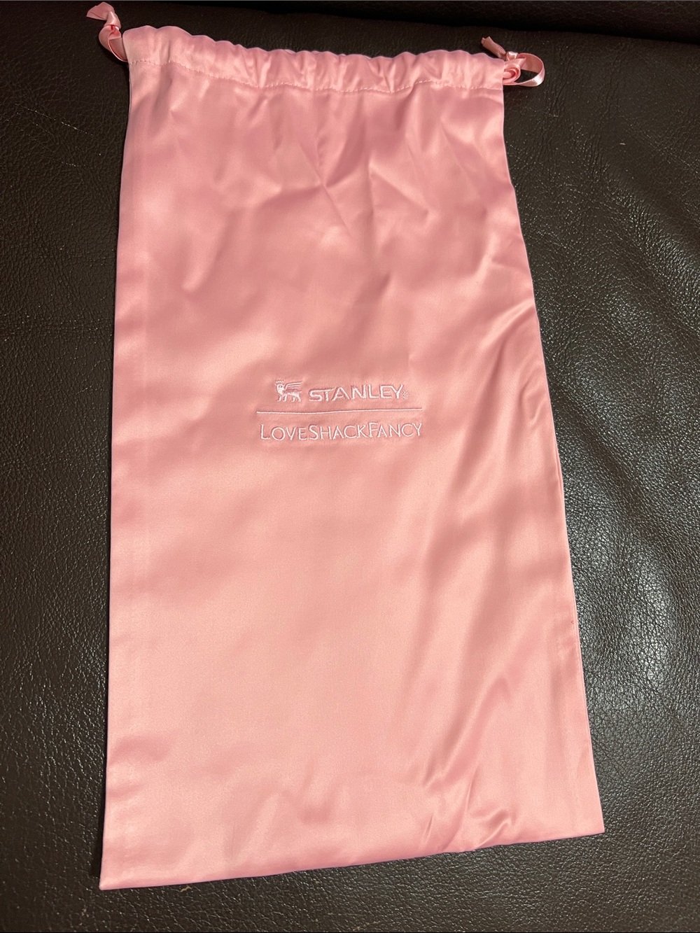 LoveShackFancy Pink Satin Drawstring Skirt Bag